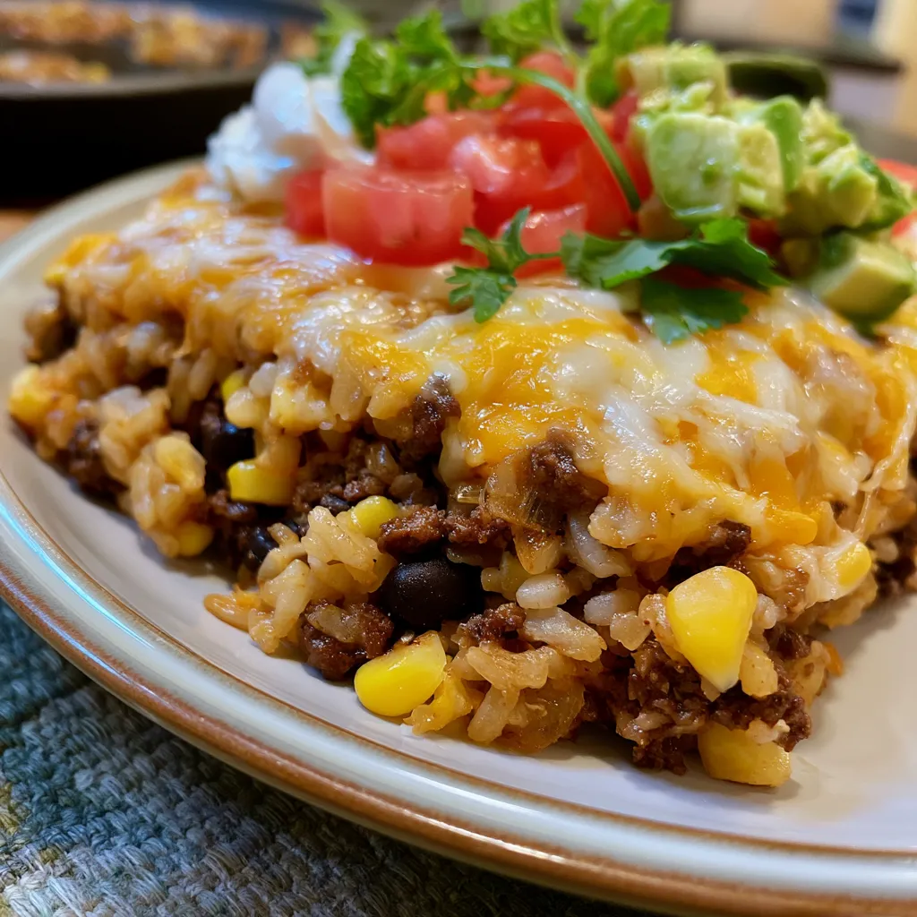 Cheese Topped Taco Rice Skillet